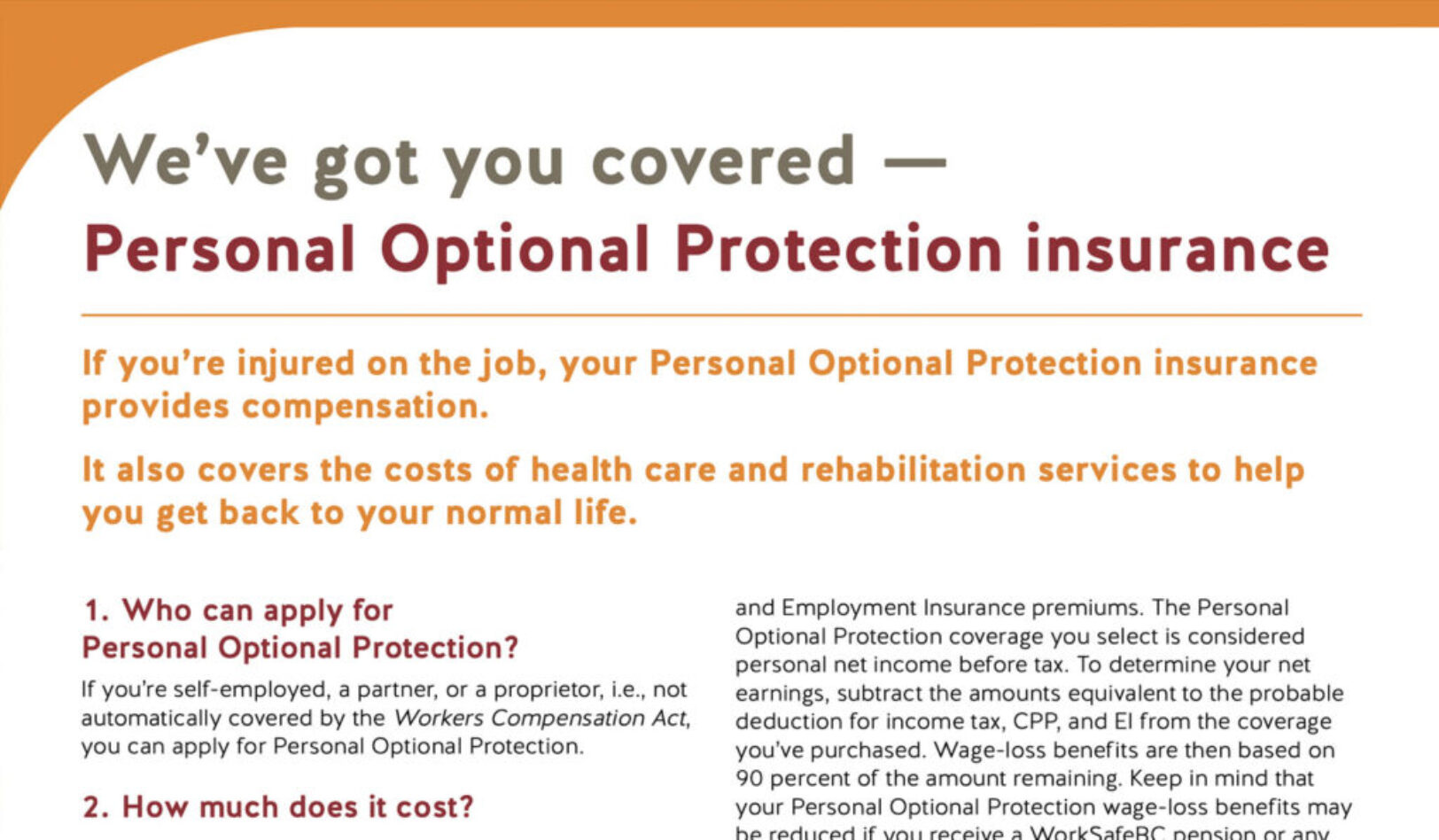 Personal Optional Protection (Form 1801)