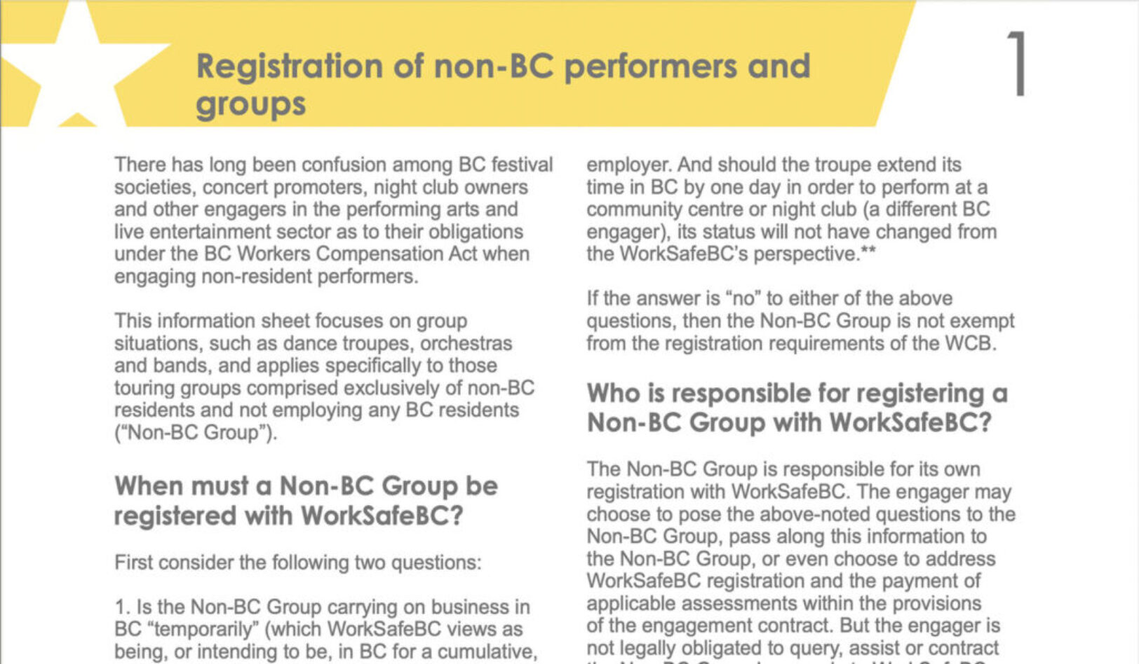 Registration of Non-BC Performers and Groups