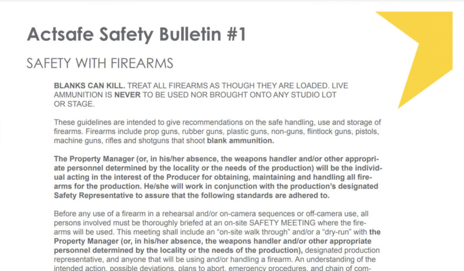 1 safety with firearms motion picture safety bulletin