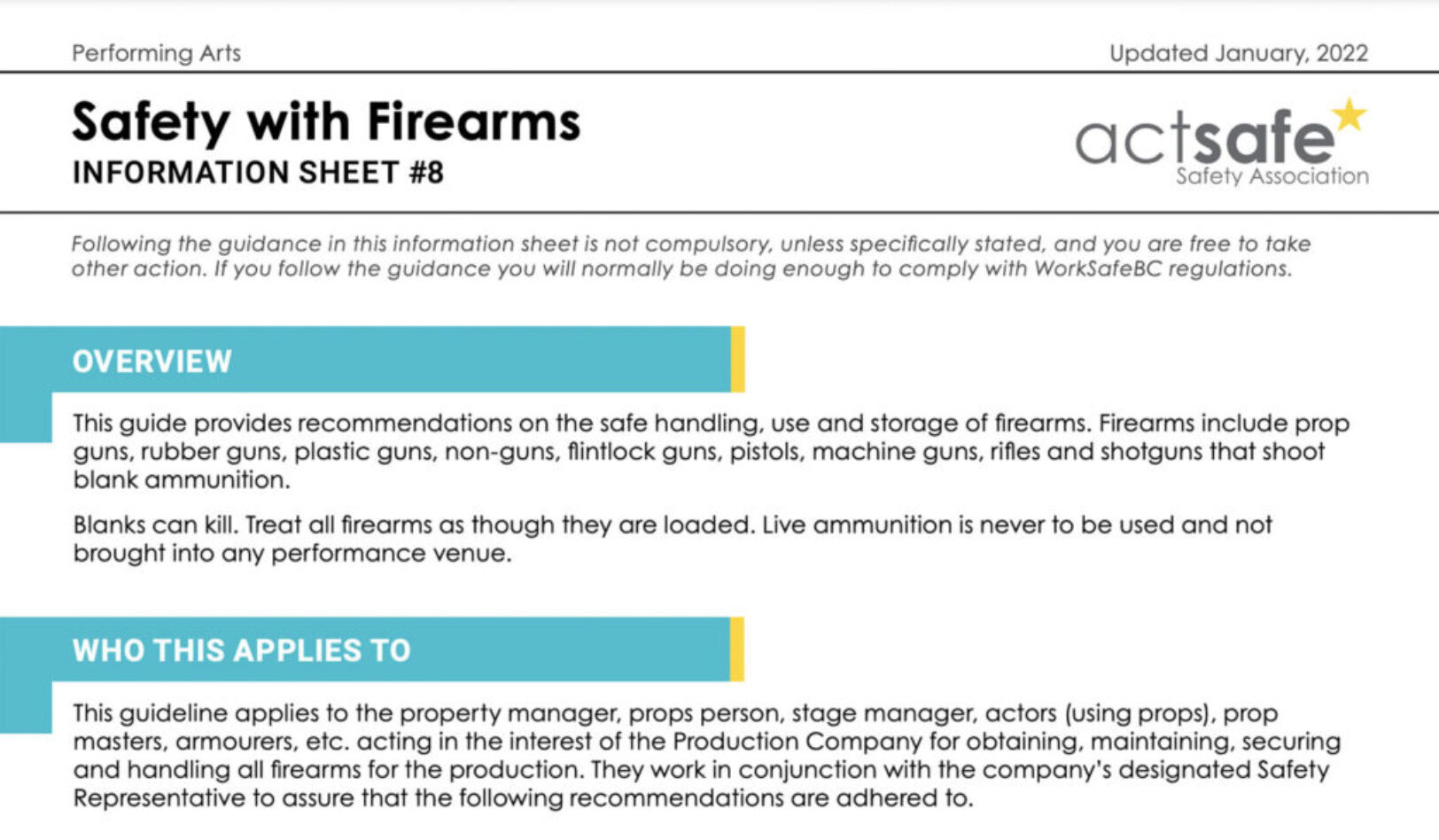 #8 Safety With Firearms Performing Arts Information Sheet