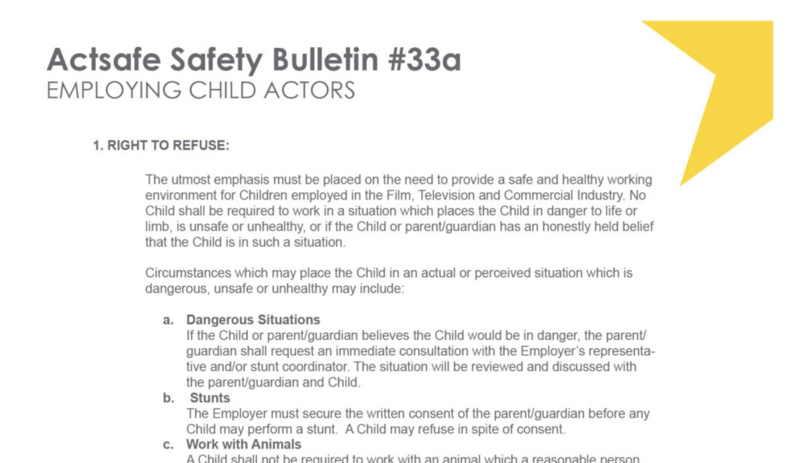 #33A Employing Child Actors Motion Picture Safety Bulletin