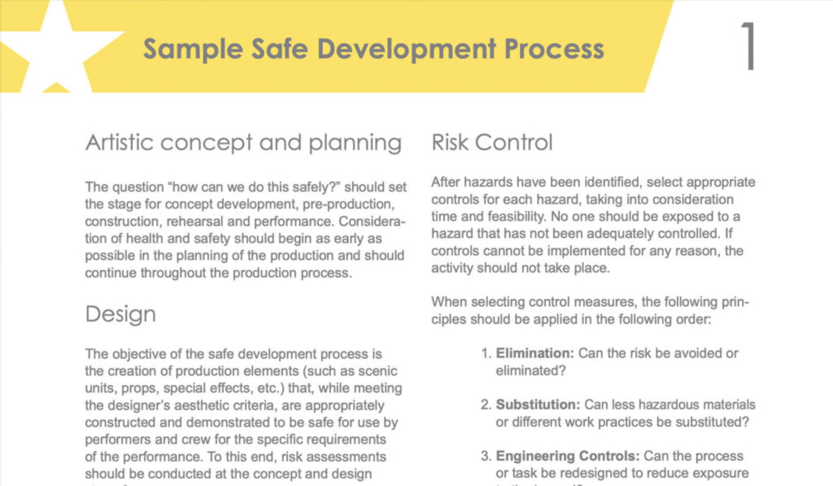 Sample Safe Development Process Info Sheet