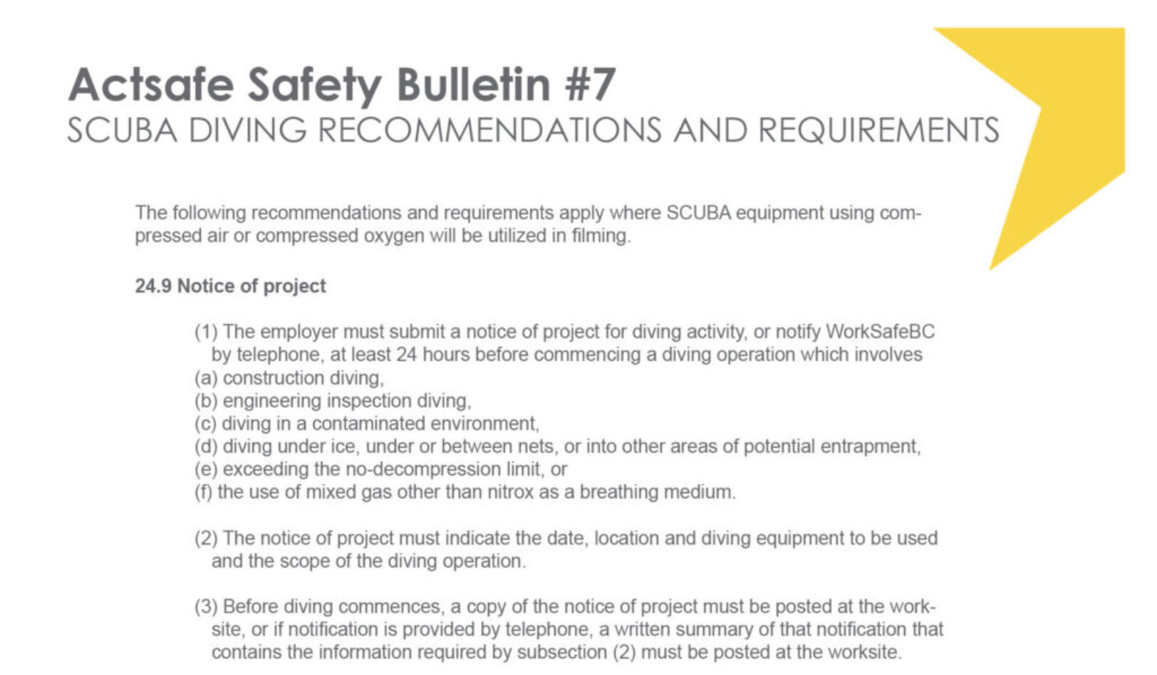 #7 Scuba Diving Recommendations and Requirements Motion Picture Safety Bulletin
