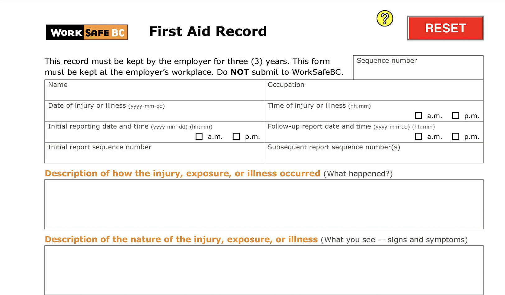 First Aid Record (Form 55B23)
