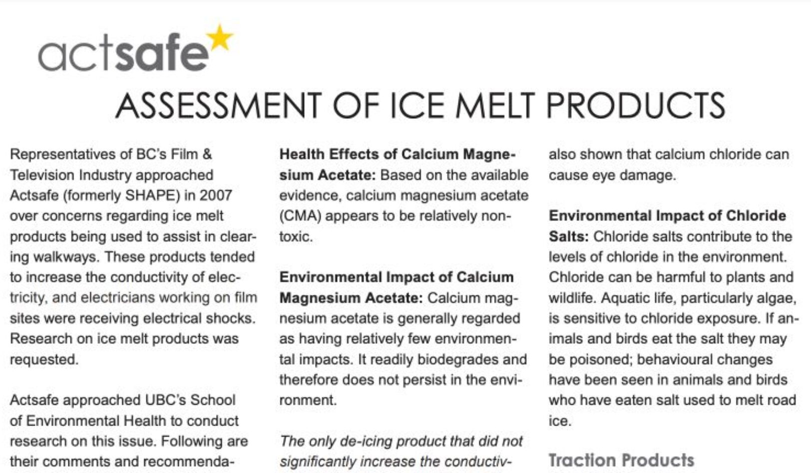 Assessment of Ice Melt Products