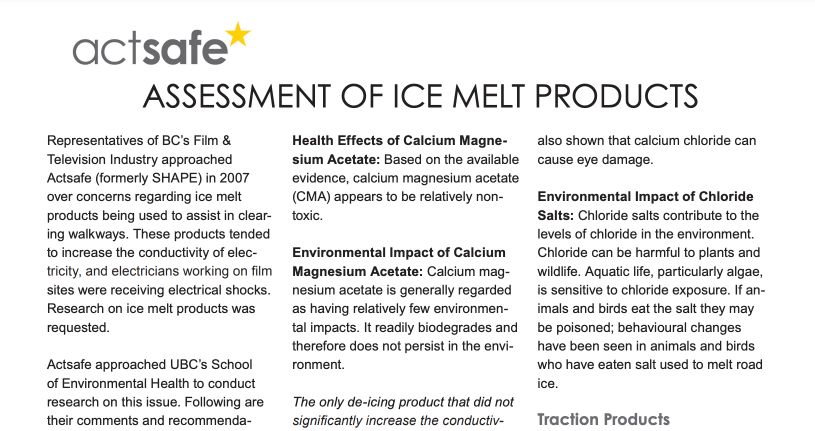 Assessment of Ice Melt Products