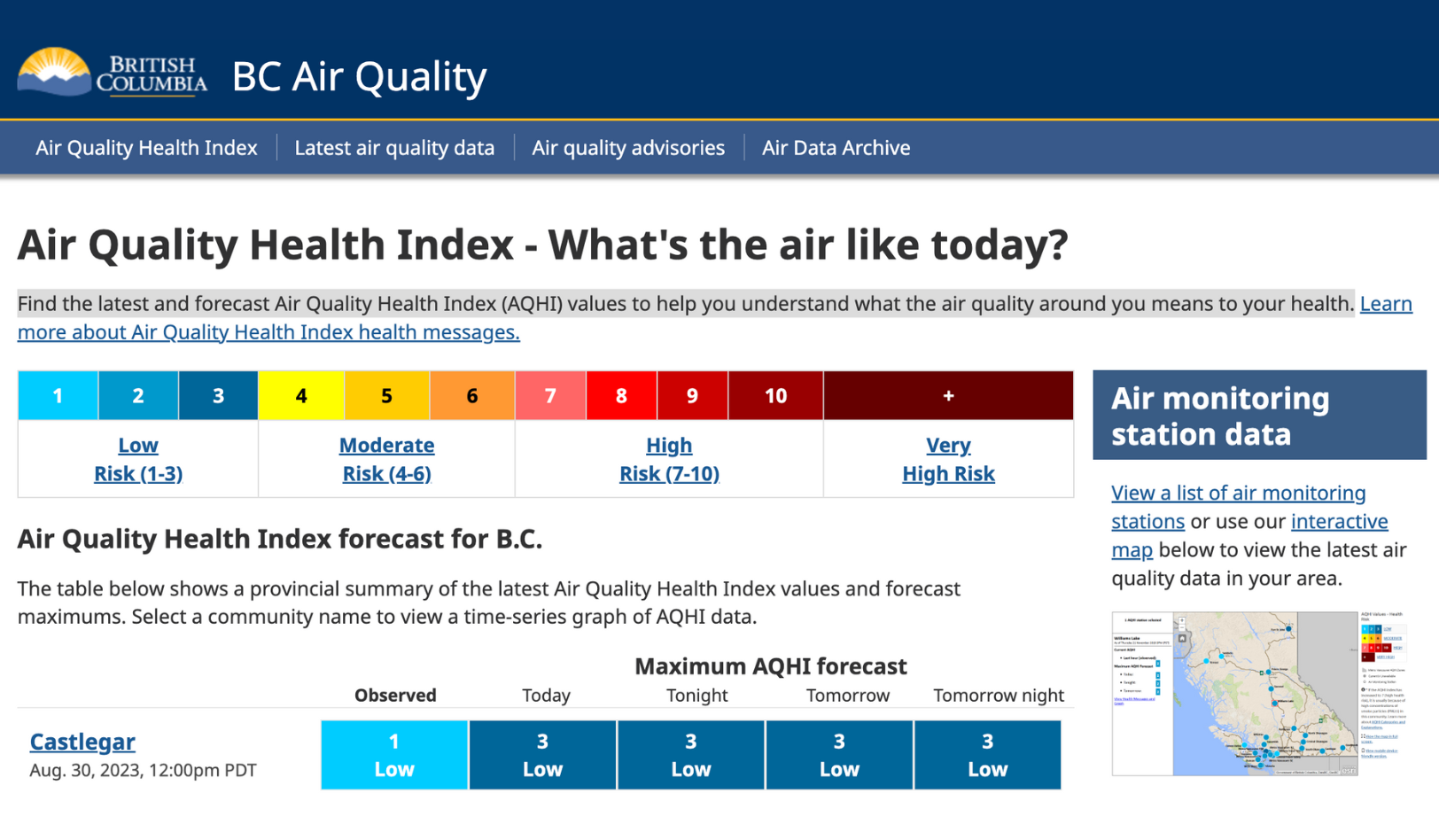Air Quality Index BC Gov