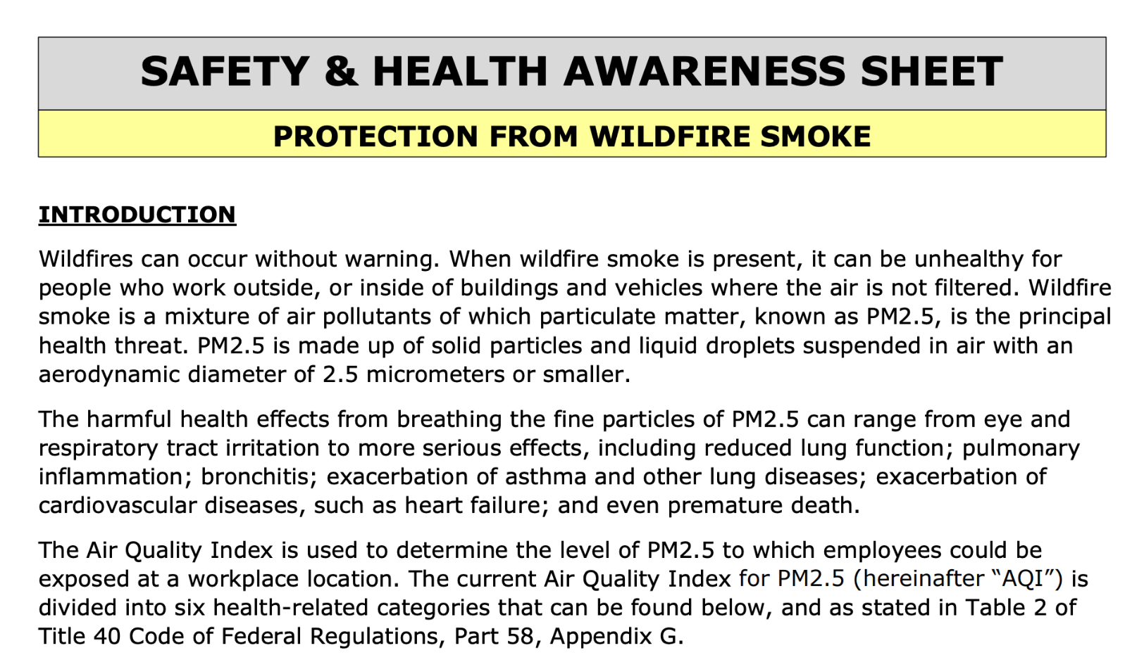 Safety & Health Awareness Sheet