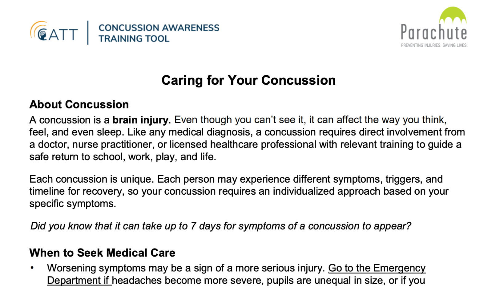 Caring for Your Concussion