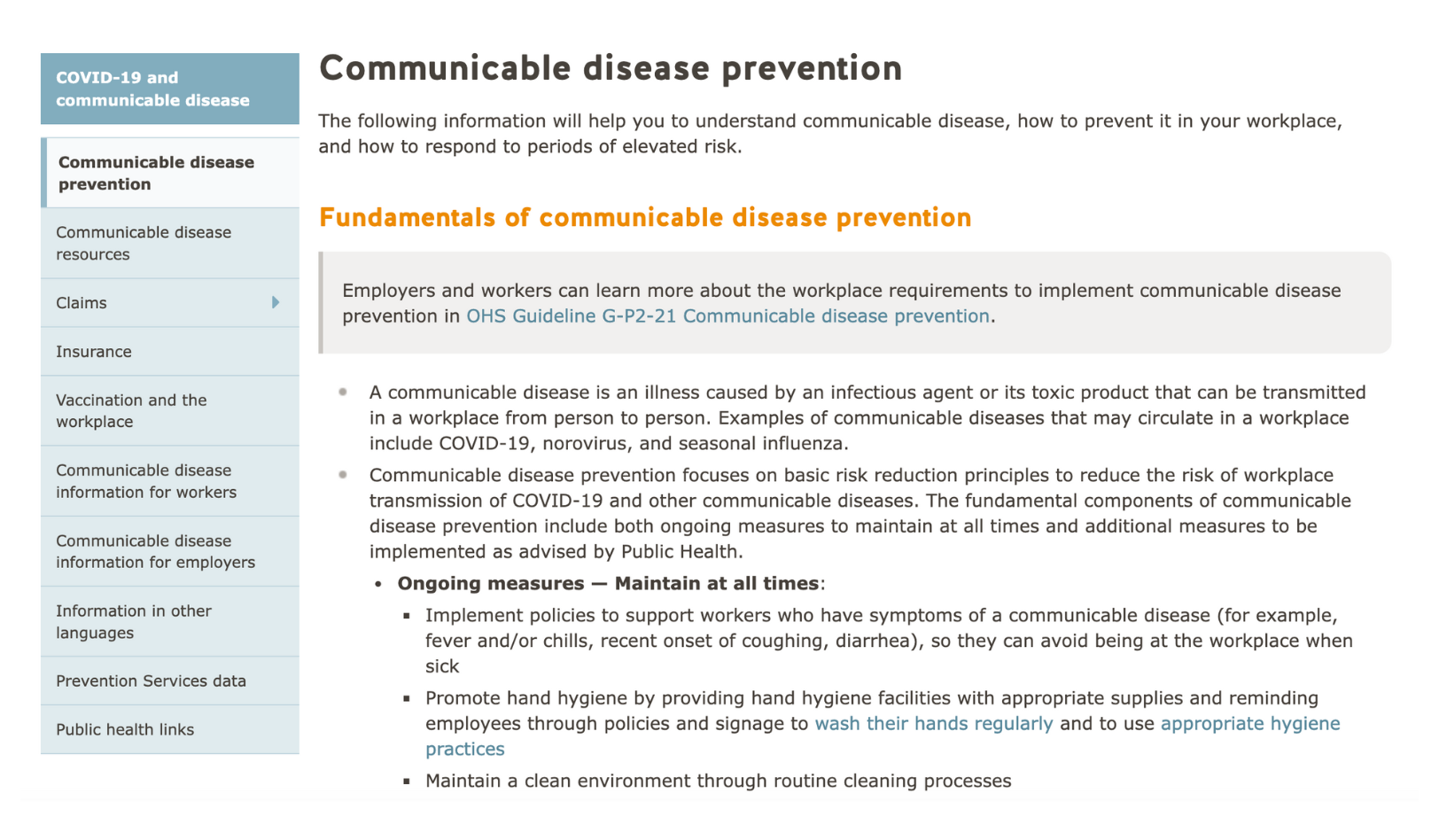 Communicable disease prevention