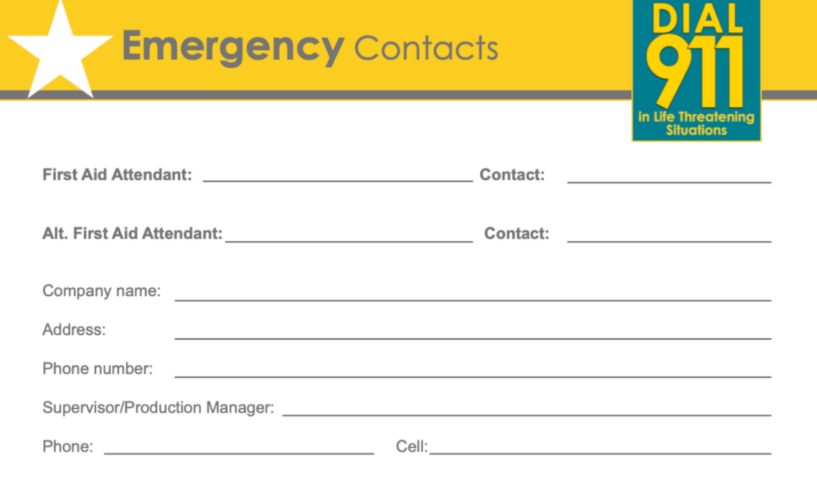 Emergency Contacts Sheet
