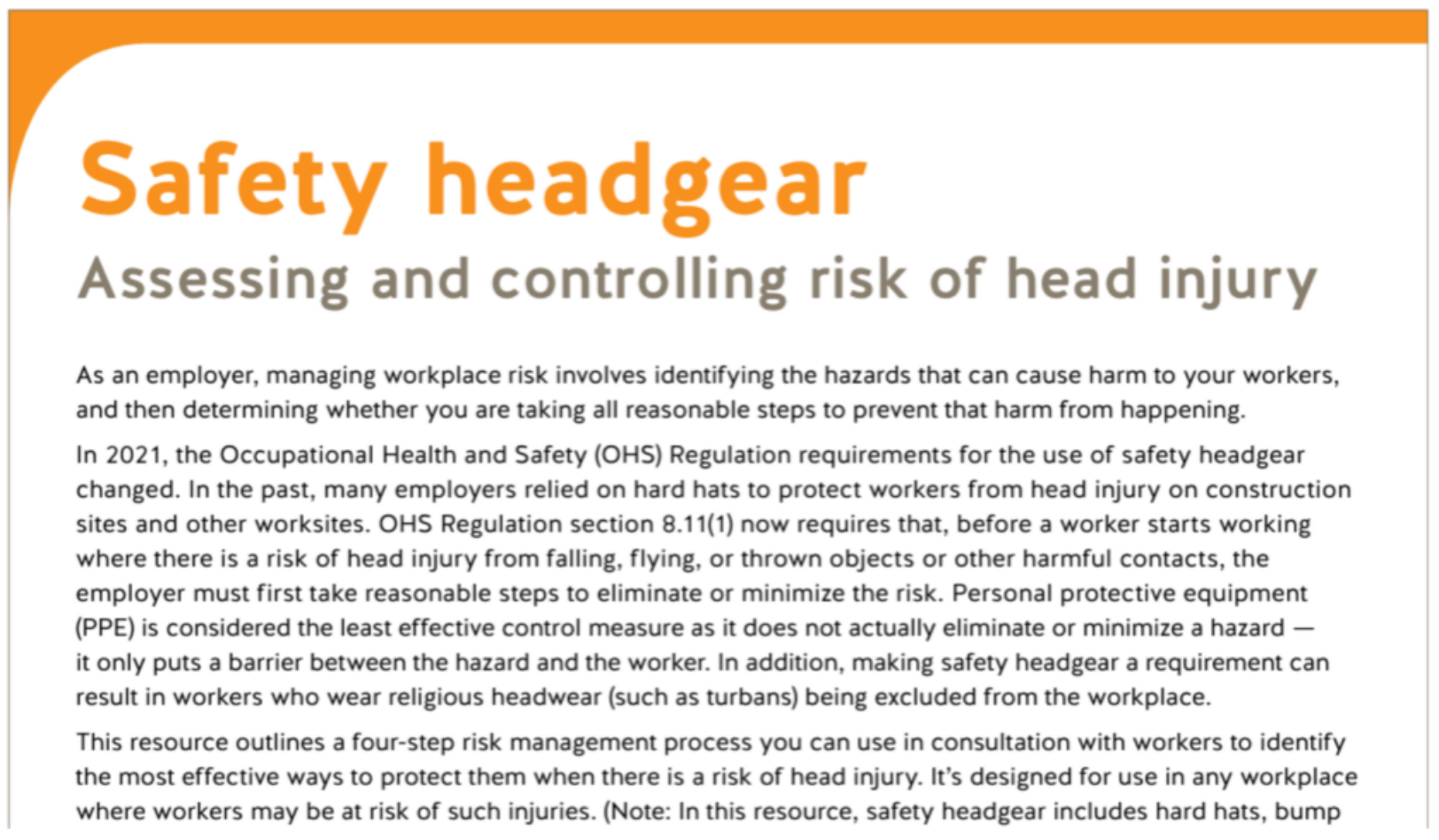Safety Headgear: Assessing and Controlling Risk of Head Injury