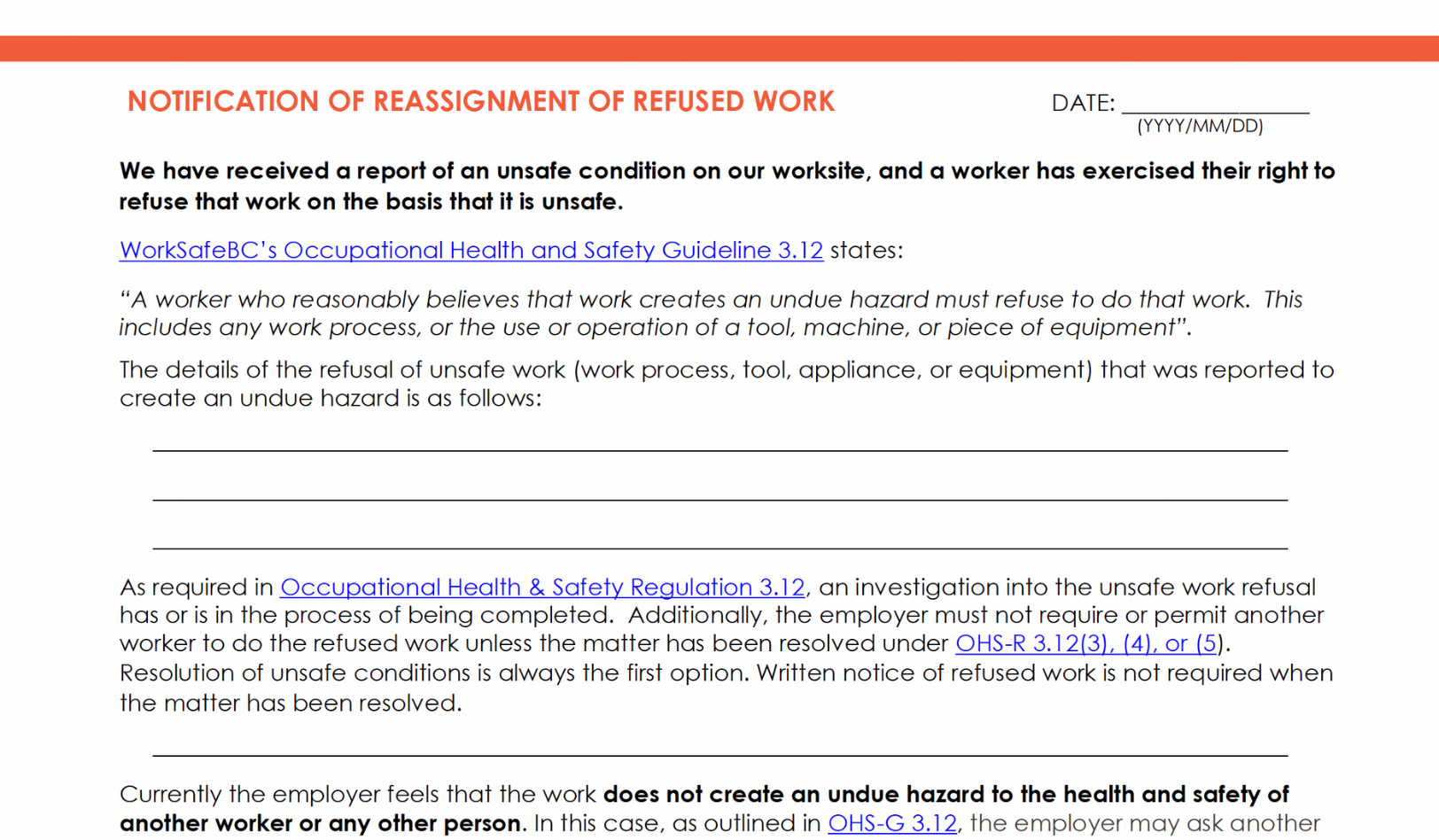 Notification of Reassignment of Refused Work